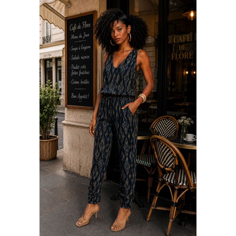 Veronica M - Bohemian Ikat Printed Pant Jumpsuit - Size Small